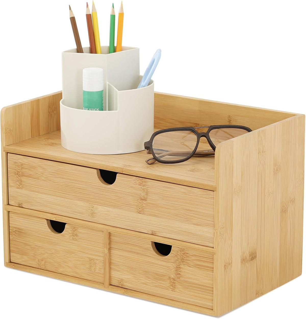 Bamboo Desk Organizer with Drawers, Desktop Storage for Office Supplies