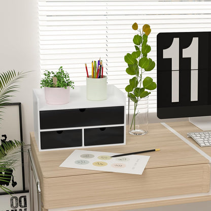 Bamboo Desk Organizer with Drawers, Desktop Storage for Office Supplies