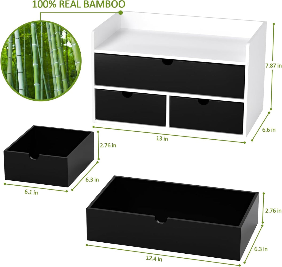 Bamboo Desk Organizer with Drawers, Desktop Storage for Office Supplies