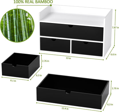 Bamboo Desk Organizer with Drawers, Desktop Storage for Office Supplies