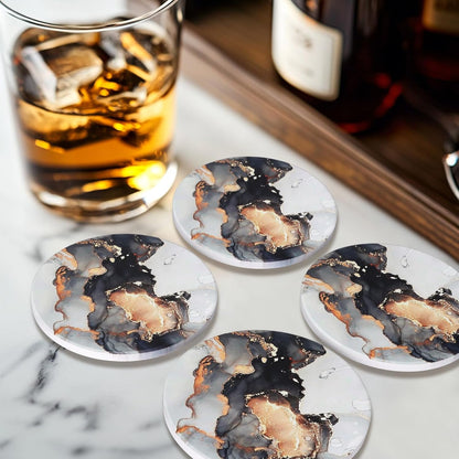 Coasters Set of 6, Navy Blue Marble Abstract Ceramic Coasters with Holder