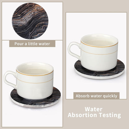 Coasters Set of 6, Navy Blue Marble Abstract Ceramic Coasters with Holder