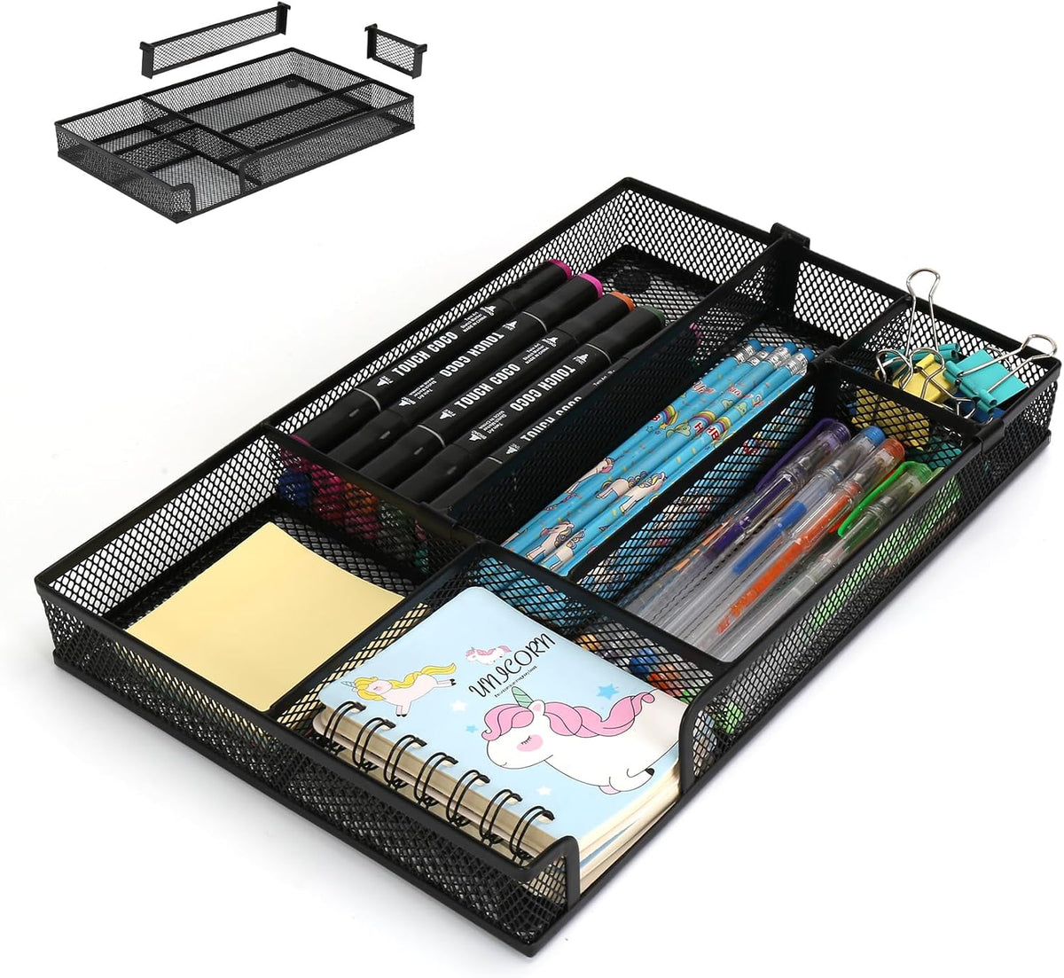 Desk Drawer Organizer, Multi-use Black Metal Mesh Drawer, Desk Drawer Storage Tray for Home Office and School (4 to 6 Grid)
