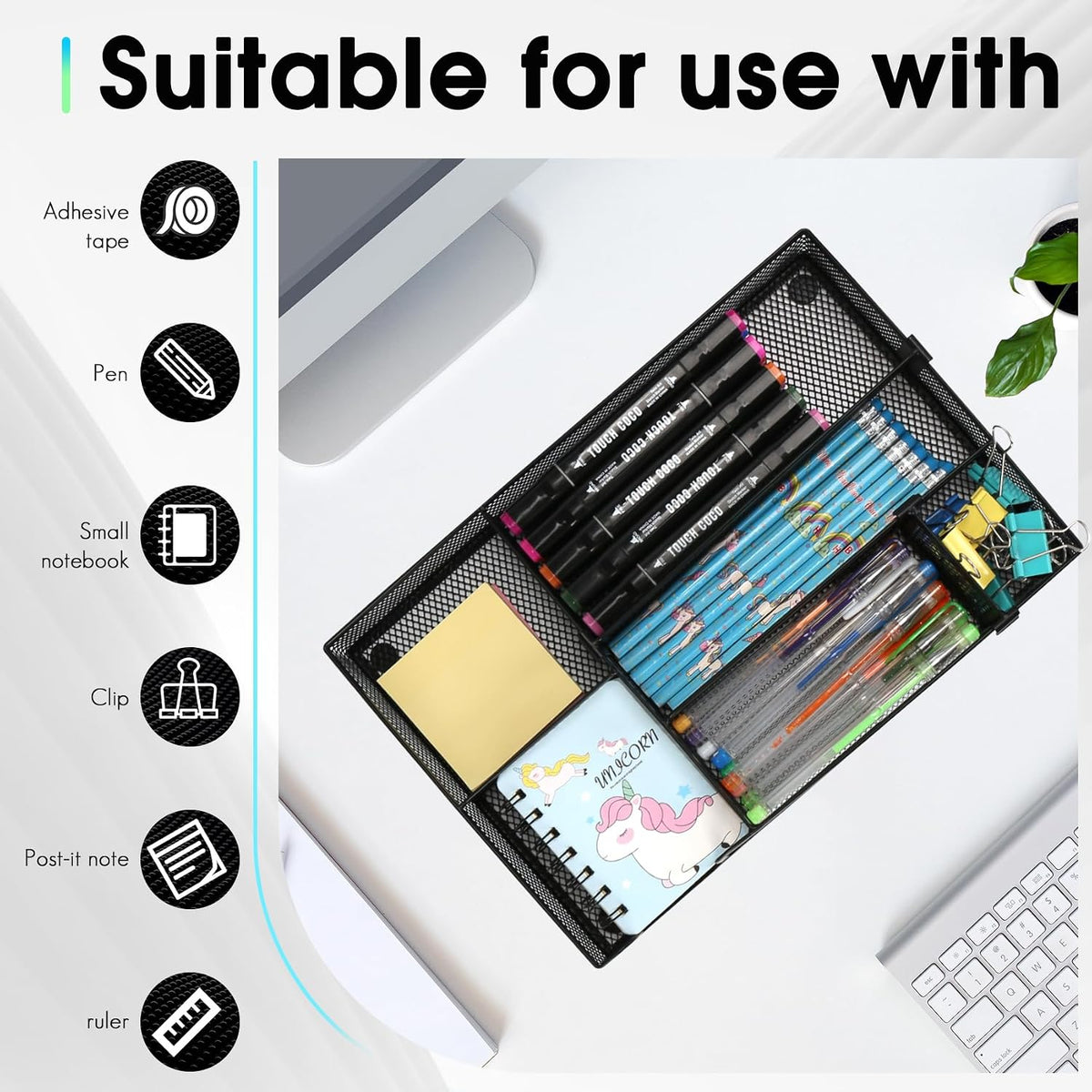 Desk Drawer Organizer, Multi-use Black Metal Mesh Drawer, Desk Drawer Storage Tray for Home Office and School (4 to 6 Grid)