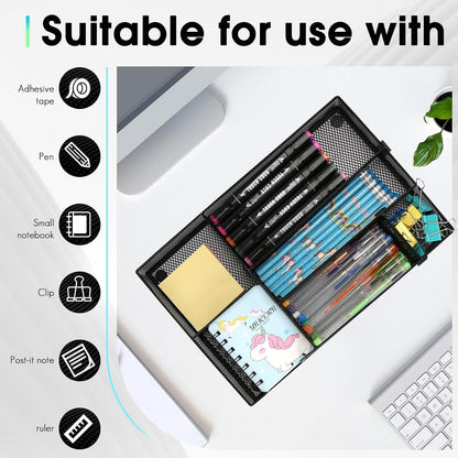 Desk Drawer Organizer, Multi-use Black Metal Mesh Drawer, Desk Drawer Storage Tray for Home Office and School (4 to 6 Grid)