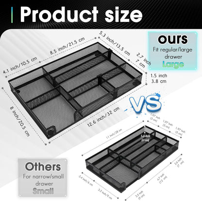 Desk Drawer Organizer, Multi-use Black Metal Mesh Drawer, Desk Drawer Storage Tray for Home Office and School (4 to 6 Grid)