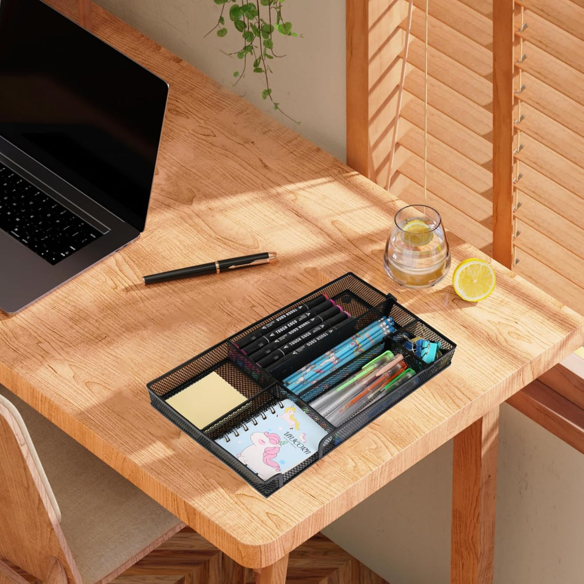 Desk Drawer Organizer, Multi-use Black Metal Mesh Drawer, Desk Drawer Storage Tray for Home Office and School (4 to 6 Grid)