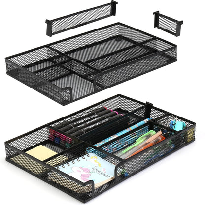 Desk Drawer Organizer, Multi-use Black Metal Mesh Drawer, Desk Drawer Storage Tray for Home Office and School (4 to 6 Grid)