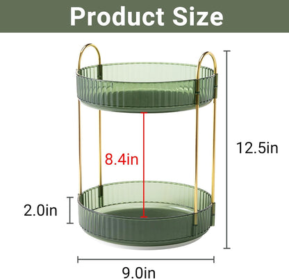 360 Rotating Makeup Organizer for Vanity,2 Tier Large Capacity Skincare Organizers,Bathroom Counter Organizer, Spinning Perfume Organizer & Vanity Organizer (Green-2 Tier)