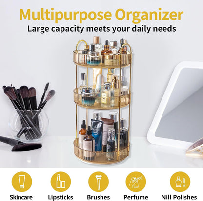360 Rotating Makeup Organizer for Vanity,2 Tier Large Capacity Skincare Organizers,Bathroom Counter Organizer, Spinning Perfume Organizer & Vanity Organizer (Green-2 Tier)