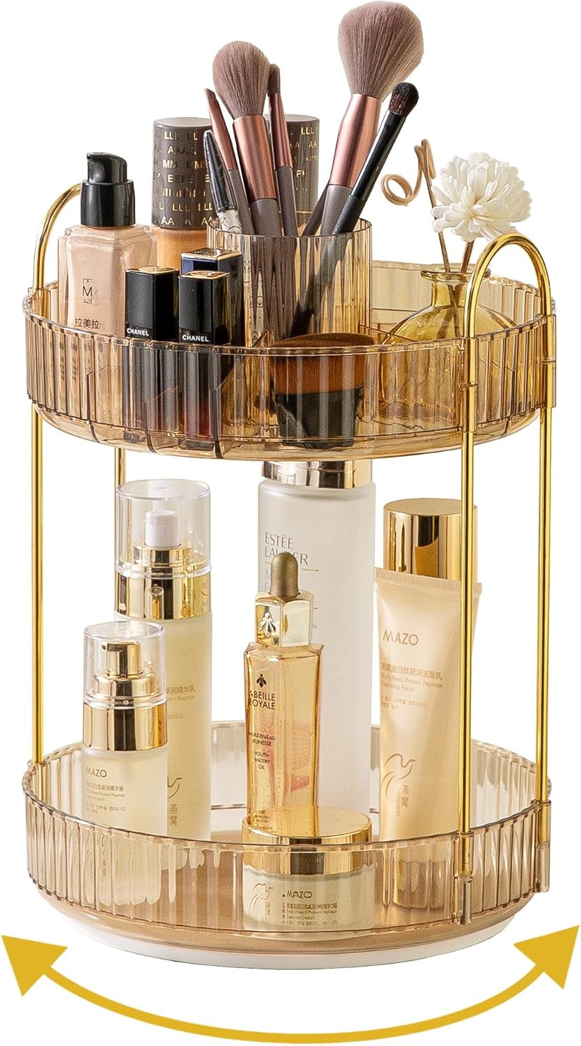 360 Rotating Makeup Organizer for Vanity,2 Tier Large Capacity Skincare Organizers,Bathroom Counter Organizer, Spinning Perfume Organizer & Vanity Organizer (Green-2 Tier)