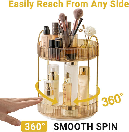 360 Rotating Makeup Organizer for Vanity,2 Tier Large Capacity Skincare Organizers,Bathroom Counter Organizer, Spinning Perfume Organizer & Vanity Organizer (Green-2 Tier)