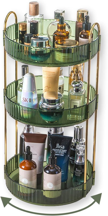 360 Rotating Makeup Organizer for Vanity,2 Tier Large Capacity Skincare Organizers,Bathroom Counter Organizer, Spinning Perfume Organizer & Vanity Organizer (Green-2 Tier)