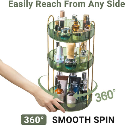 360 Rotating Makeup Organizer for Vanity,2 Tier Large Capacity Skincare Organizers,Bathroom Counter Organizer, Spinning Perfume Organizer & Vanity Organizer (Green-2 Tier)