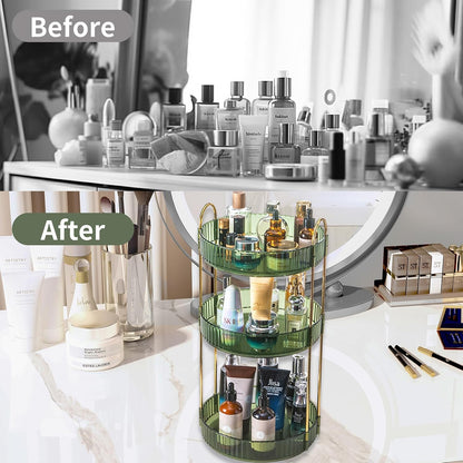 360 Rotating Makeup Organizer for Vanity,2 Tier Large Capacity Skincare Organizers,Bathroom Counter Organizer, Spinning Perfume Organizer & Vanity Organizer (Green-2 Tier)