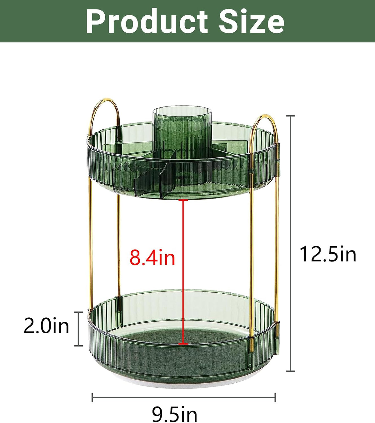 360 Rotating Makeup Organizer for Vanity,2 Tier Large Capacity Skincare Organizers,Bathroom Counter Organizer, Spinning Perfume Organizer & Vanity Organizer (Green-2 Tier)