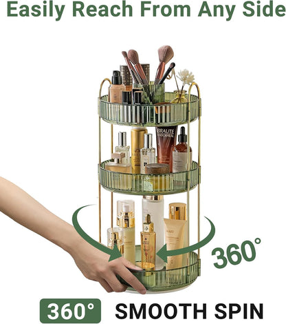 360 Rotating Makeup Organizer for Vanity,2 Tier Large Capacity Skincare Organizers,Bathroom Counter Organizer, Spinning Perfume Organizer & Vanity Organizer (Green-2 Tier)