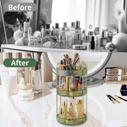 360 Rotating Makeup Organizer for Vanity,2 Tier Large Capacity Skincare Organizers,Bathroom Counter Organizer, Spinning Perfume Organizer & Vanity Organizer (Green-2 Tier)