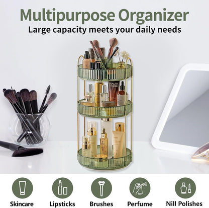 360 Rotating Makeup Organizer for Vanity,2 Tier Large Capacity Skincare Organizers,Bathroom Counter Organizer, Spinning Perfume Organizer & Vanity Organizer (Green-2 Tier)
