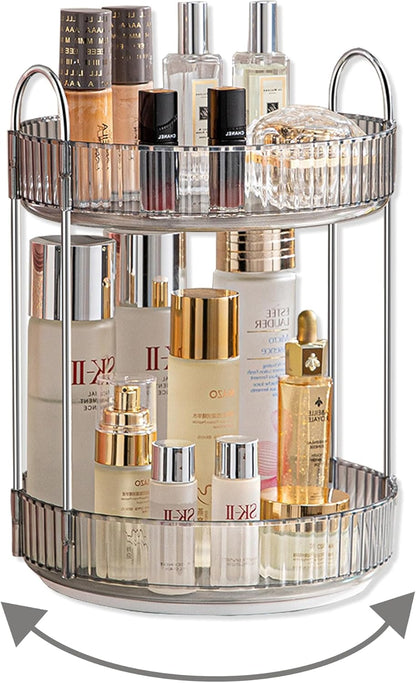 360 Rotating Makeup Organizer for Vanity,2 Tier Large Capacity Skincare Organizers,Bathroom Counter Organizer, Spinning Perfume Organizer & Vanity Organizer (Green-2 Tier)