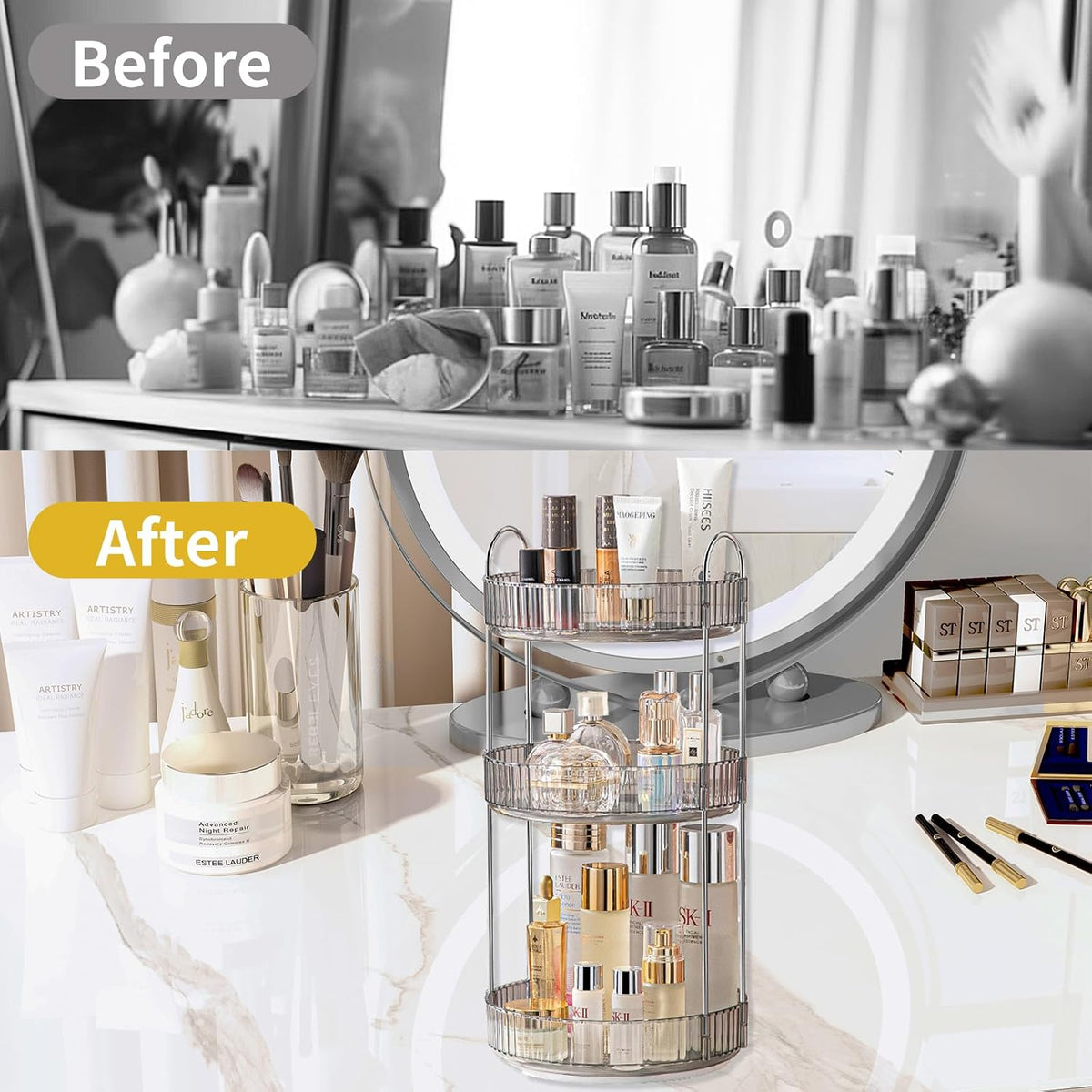360 Rotating Makeup Organizer for Vanity,2 Tier Large Capacity Skincare Organizers,Bathroom Counter Organizer, Spinning Perfume Organizer & Vanity Organizer (Green-2 Tier)