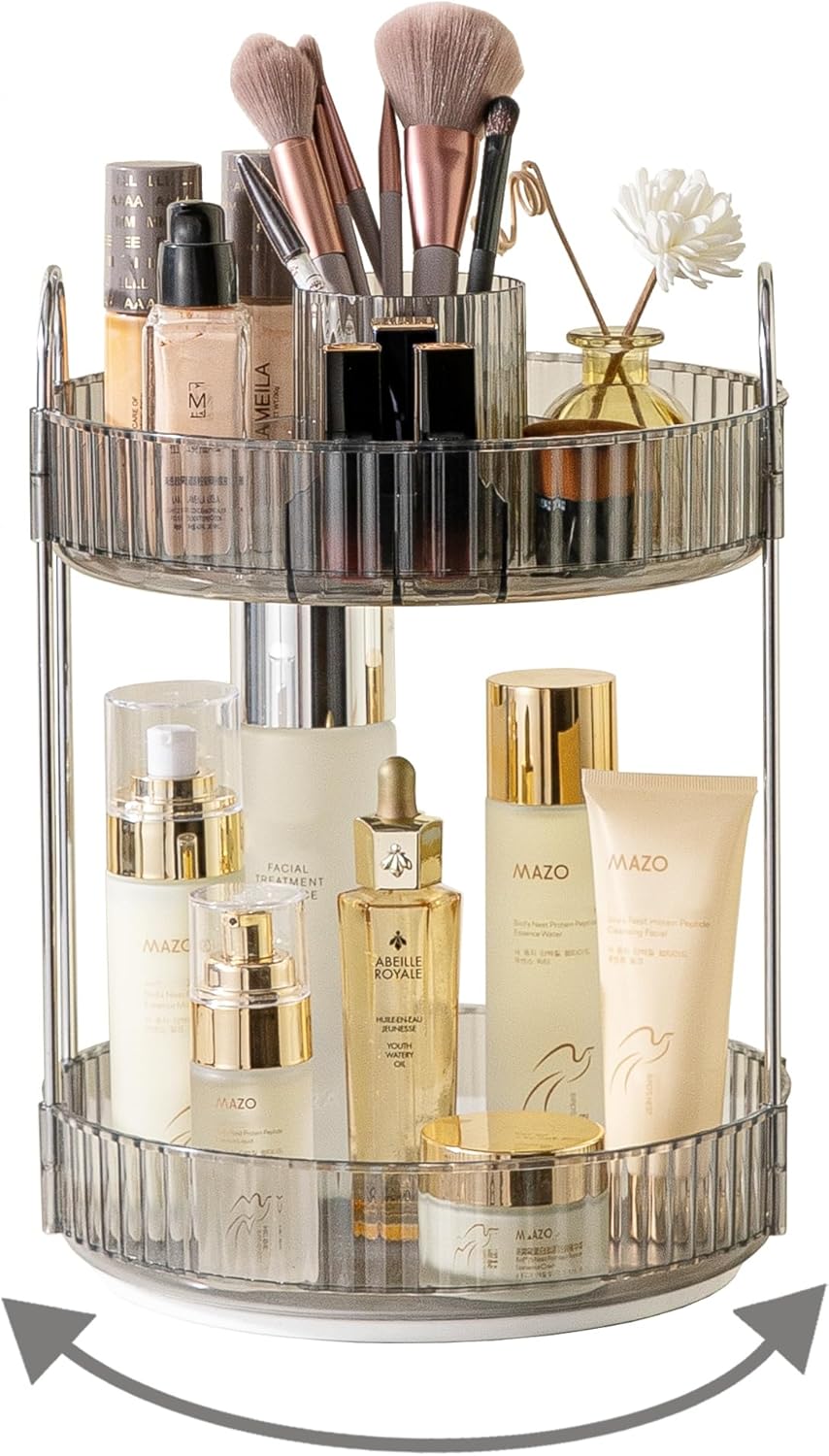 360 Rotating Makeup Organizer for Vanity,2 Tier Large Capacity Skincare Organizers,Bathroom Counter Organizer, Spinning Perfume Organizer & Vanity Organizer (Green-2 Tier)