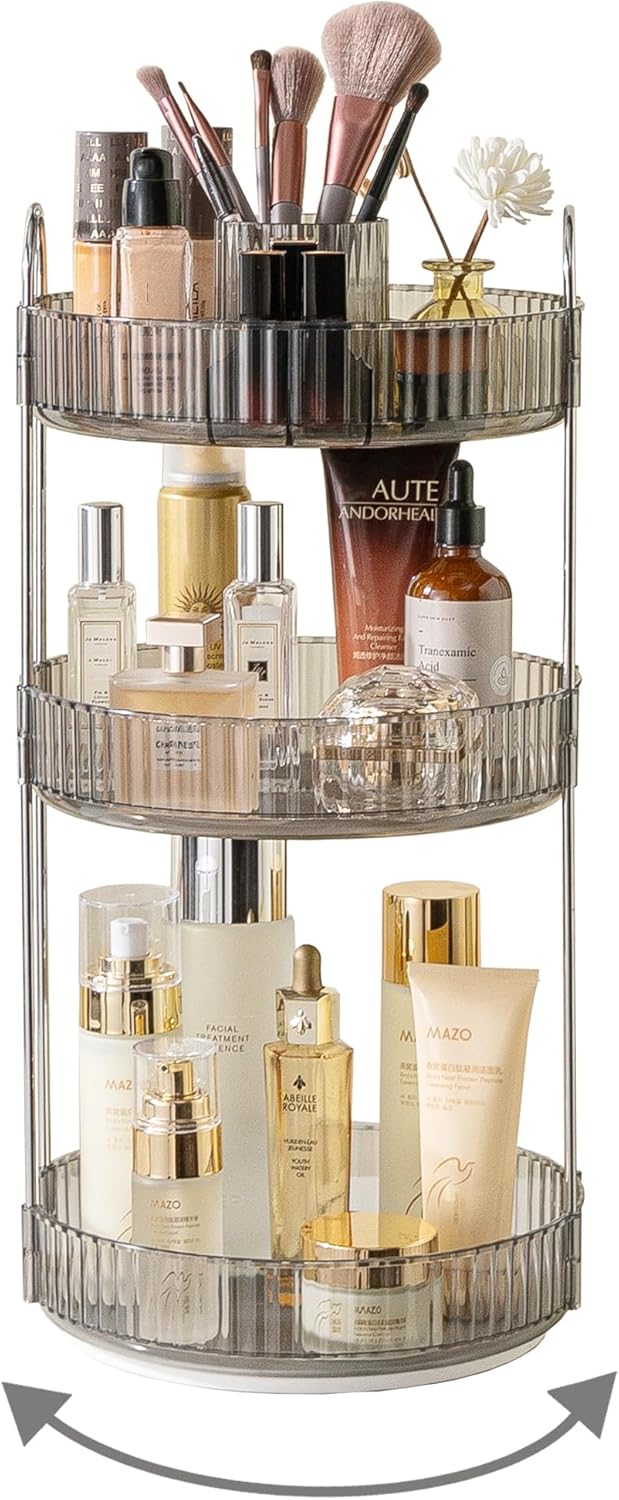 360 Rotating Makeup Organizer for Vanity,2 Tier Large Capacity Skincare Organizers,Bathroom Counter Organizer, Spinning Perfume Organizer & Vanity Organizer (Green-2 Tier)