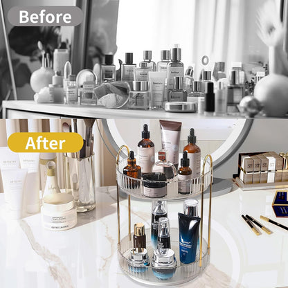360 Rotating Makeup Organizer for Vanity,2 Tier Large Capacity Skincare Organizers,Bathroom Counter Organizer, Spinning Perfume Organizer & Vanity Organizer (Green-2 Tier)