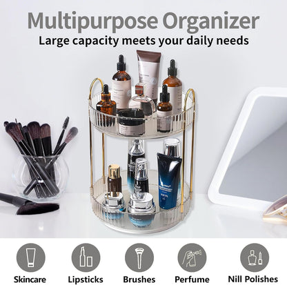 360 Rotating Makeup Organizer for Vanity,2 Tier Large Capacity Skincare Organizers,Bathroom Counter Organizer, Spinning Perfume Organizer & Vanity Organizer (Green-2 Tier)