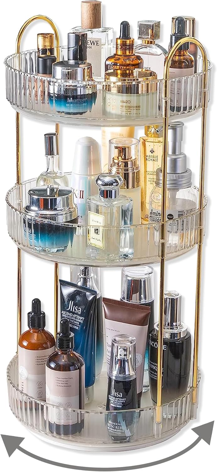 360 Rotating Makeup Organizer for Vanity,2 Tier Large Capacity Skincare Organizers,Bathroom Counter Organizer, Spinning Perfume Organizer & Vanity Organizer (Green-2 Tier)
