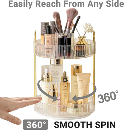 360 Rotating Makeup Organizer for Vanity,2 Tier Large Capacity Skincare Organizers,Bathroom Counter Organizer, Spinning Perfume Organizer & Vanity Organizer (Green-2 Tier)