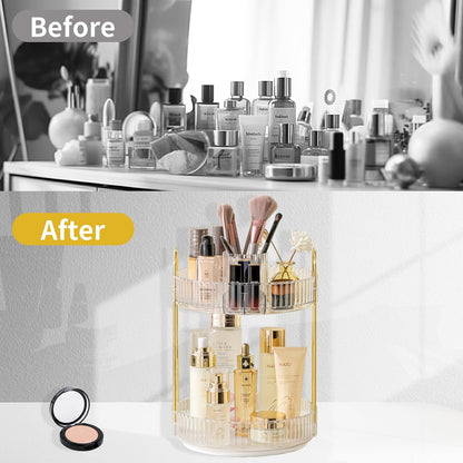 360 Rotating Makeup Organizer for Vanity,2 Tier Large Capacity Skincare Organizers,Bathroom Counter Organizer, Spinning Perfume Organizer & Vanity Organizer (Green-2 Tier)