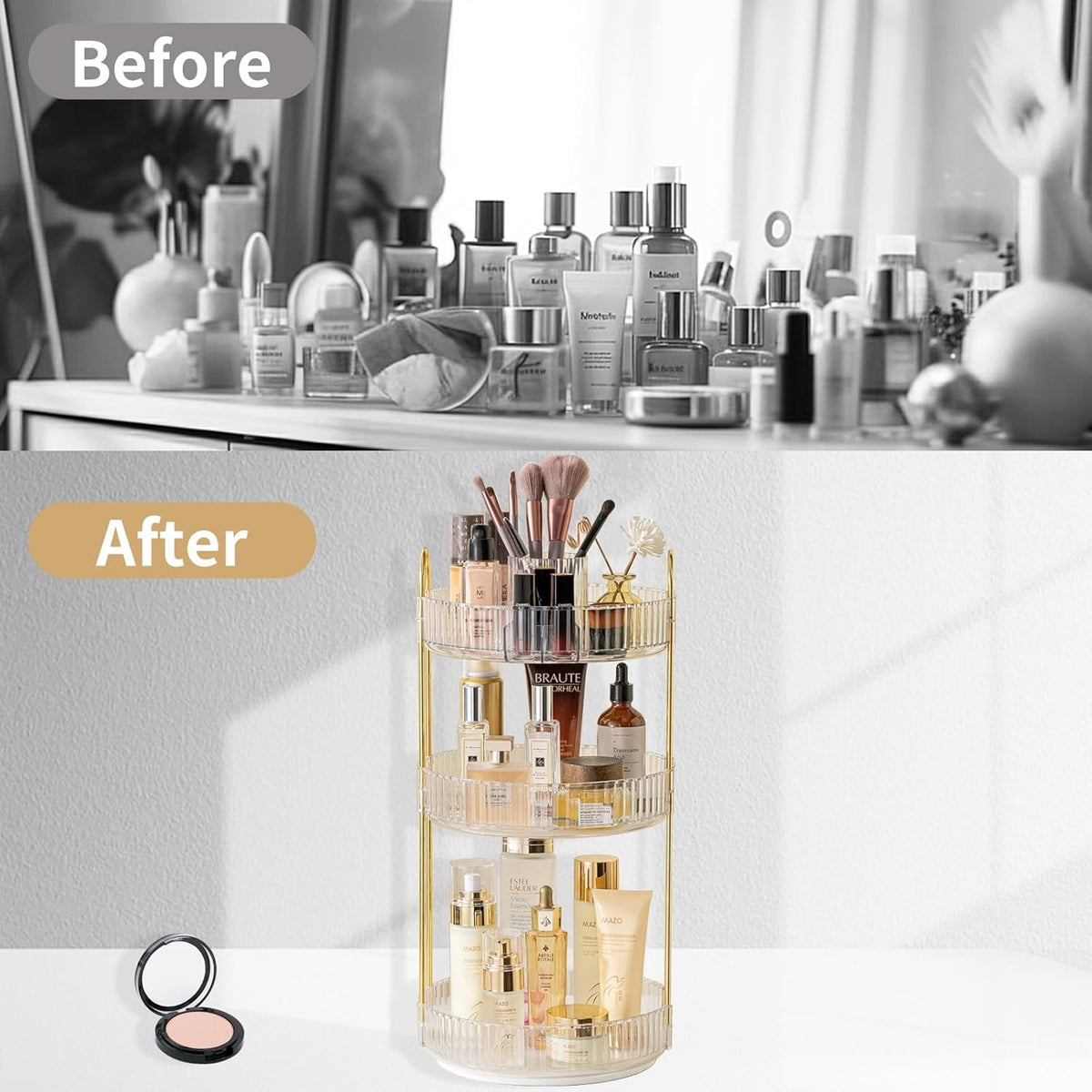 360 Rotating Makeup Organizer for Vanity,2 Tier Large Capacity Skincare Organizers,Bathroom Counter Organizer, Spinning Perfume Organizer & Vanity Organizer (Green-2 Tier)