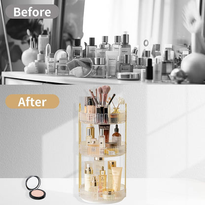 360 Rotating Makeup Organizer for Vanity,2 Tier Large Capacity Skincare Organizers,Bathroom Counter Organizer, Spinning Perfume Organizer & Vanity Organizer (Green-2 Tier)