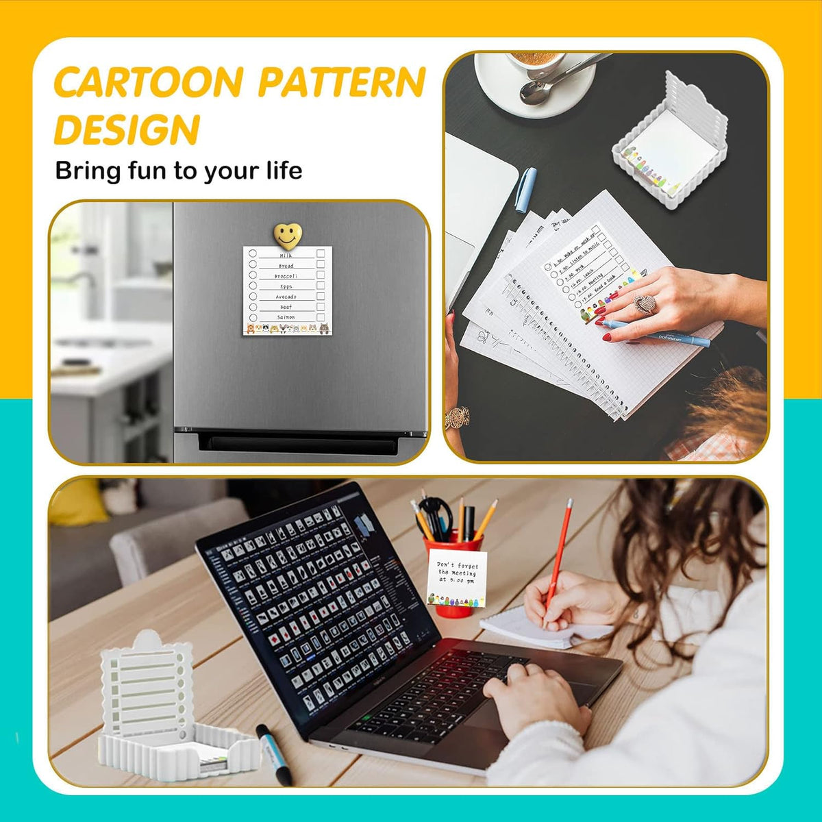 Sticky Notes Holder Cute with Stencil, Wavy Self-Stick Notepad Holder, Note Dispenser for Desk, Sticky Notes Organizer