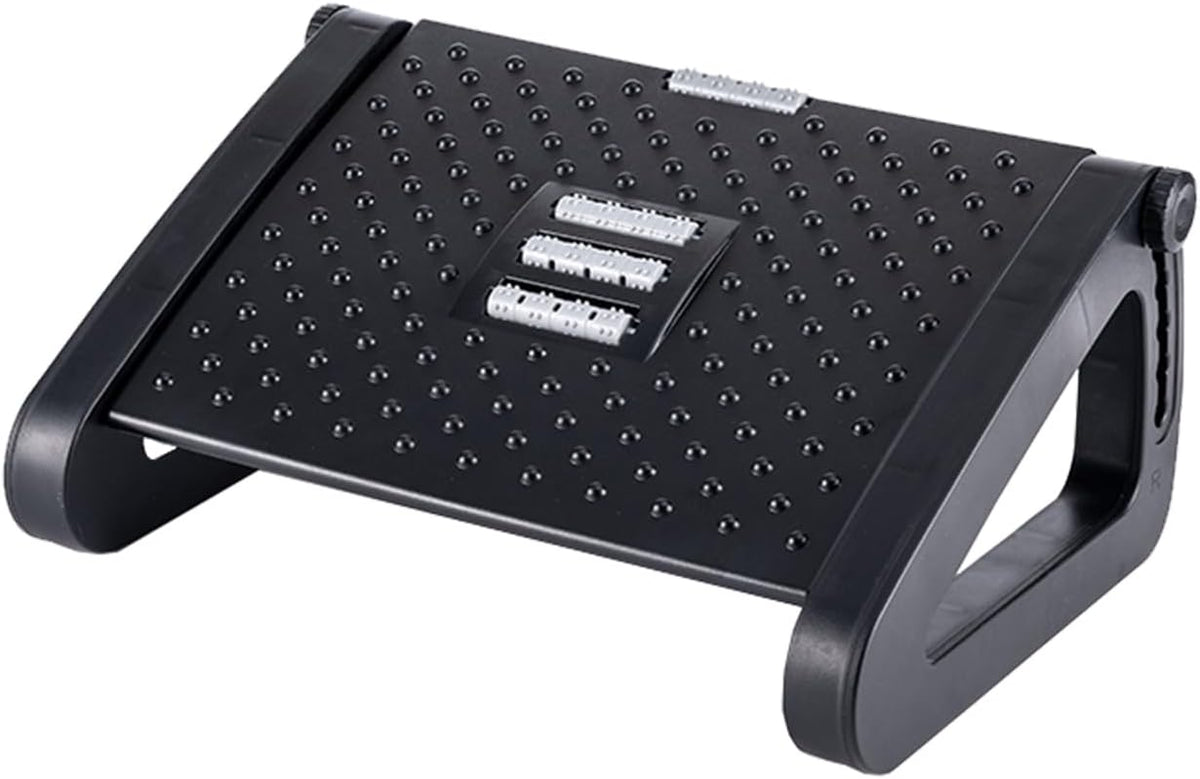 Foot Stool Under Desk,Featuring a Massage Roller,‌Ergonomic Design‌,6-Position Incline Adjustment,to Relieve Leg Fatigue in Seated workspaces.