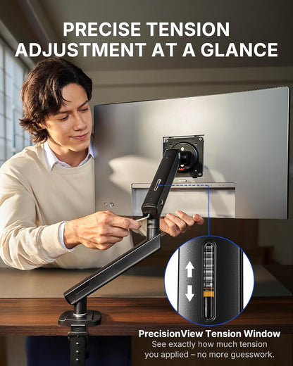 FlowLift™ Pro Monitor Arm for 13–32" Screens, MechaSpring Monitor Mount, Fully-Adjustable Monitor Stand with Tilt/Swivel/Rotation, Tool-Free VESA Mount, C-Clamp/Grommet Base, Max Load 19.8 lbs