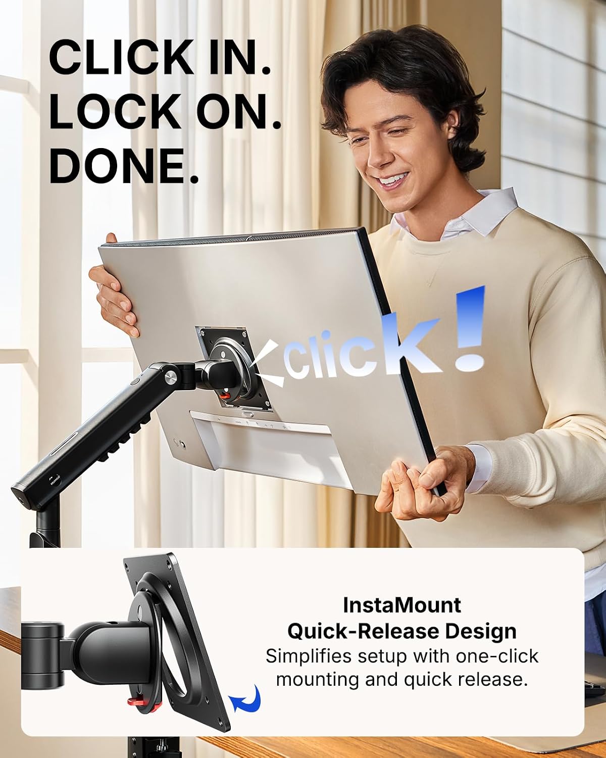 FlowLift™ Pro Monitor Arm for 13–32" Screens, MechaSpring Monitor Mount, Fully-Adjustable Monitor Stand with Tilt/Swivel/Rotation, Tool-Free VESA Mount, C-Clamp/Grommet Base, Max Load 19.8 lbs