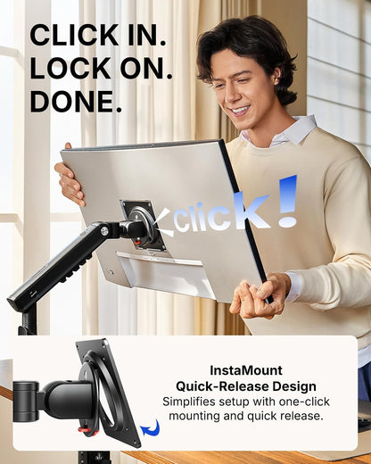 FlowLift™ Pro Monitor Arm for 13–32" Screens, MechaSpring Monitor Mount, Fully-Adjustable Monitor Stand with Tilt/Swivel/Rotation, Tool-Free VESA Mount, C-Clamp/Grommet Base, Max Load 19.8 lbs