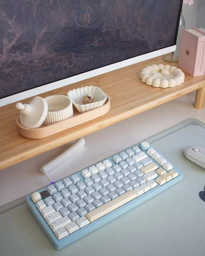 Bamboo Dual Monitor Stand Riser, Natural Desktop Shelf with Storage