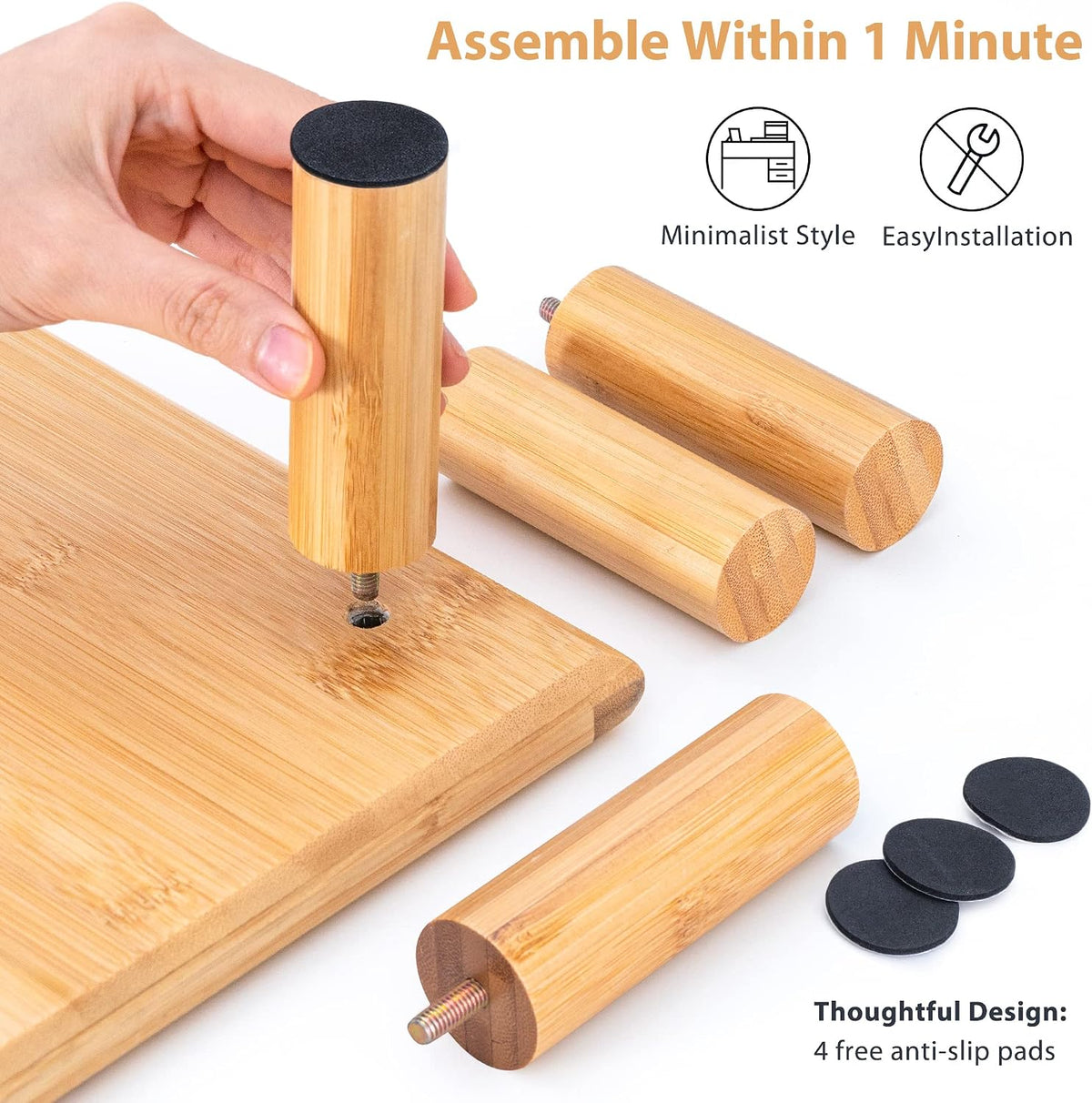 Bamboo Dual Monitor Stand Riser, Natural Desktop Shelf with Storage