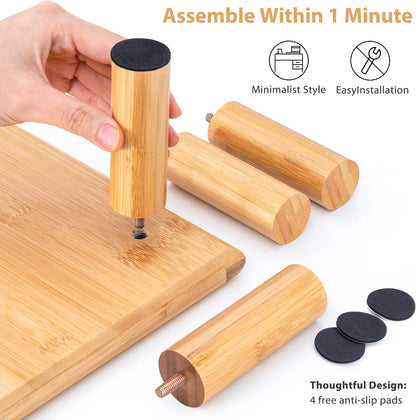 Bamboo Dual Monitor Stand Riser, Natural Desktop Shelf with Storage