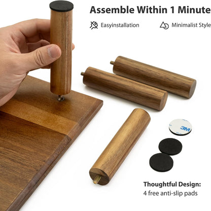 Bamboo Dual Monitor Stand Riser, Natural Desktop Shelf with Storage