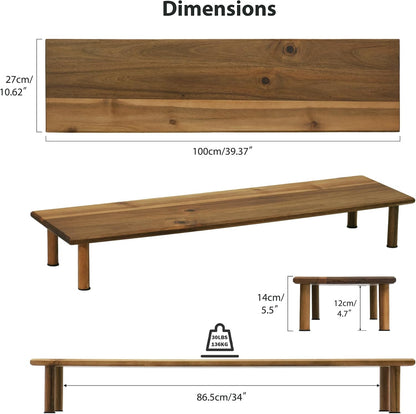 Bamboo Dual Monitor Stand Riser, Natural Desktop Shelf with Storage