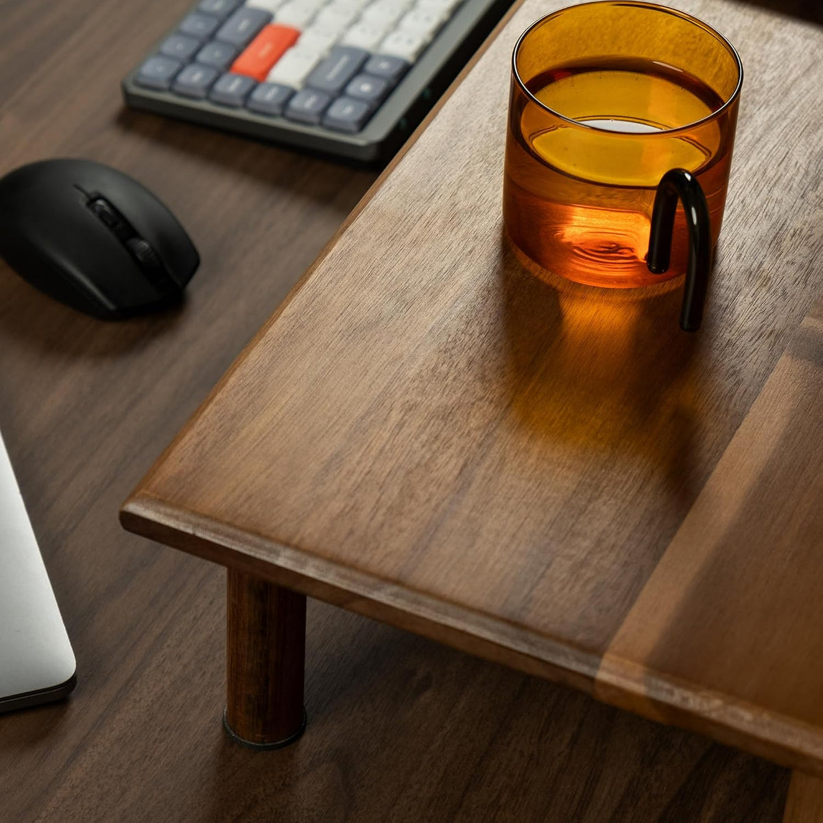 Bamboo Dual Monitor Stand Riser, Natural Desktop Shelf with Storage