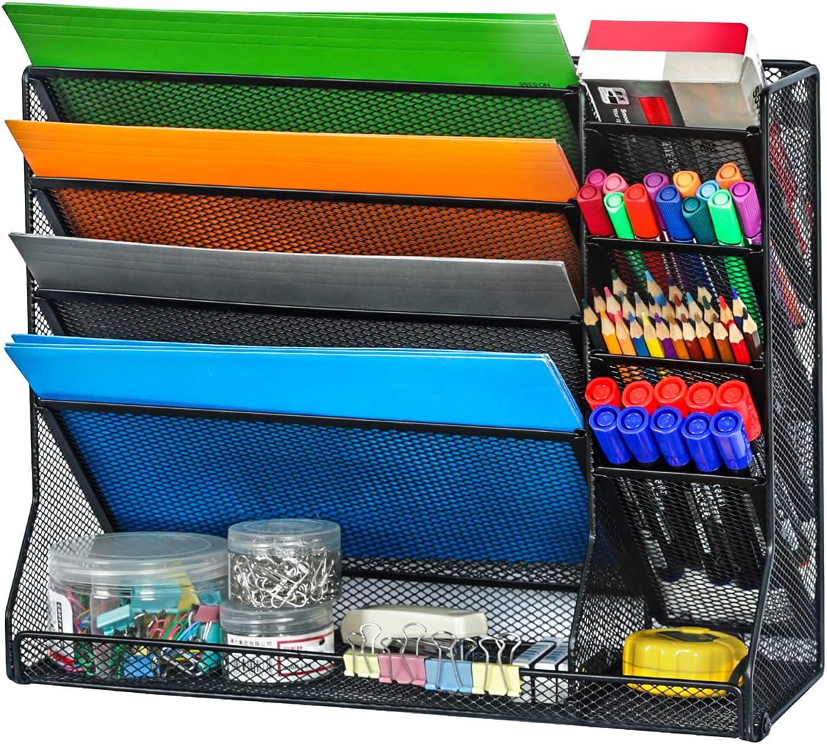 Adjustable 5 Tiers Wall File Organizer Metal Hanging Holder Black