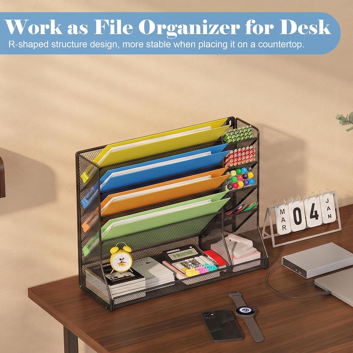 Adjustable 5 Tiers Wall File Organizer Metal Hanging Holder Black