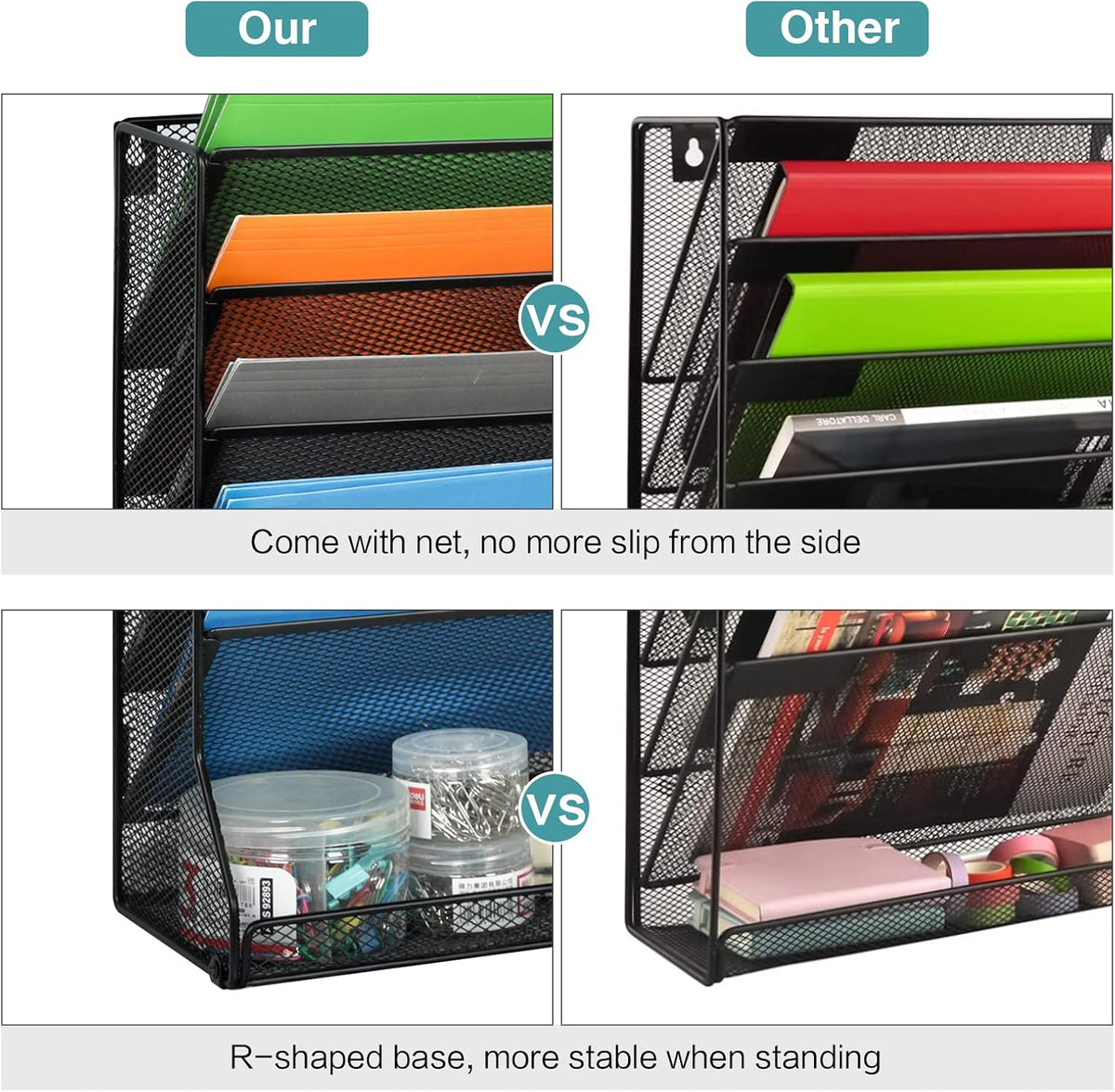 Adjustable 5 Tiers Wall File Organizer Metal Hanging Holder Black