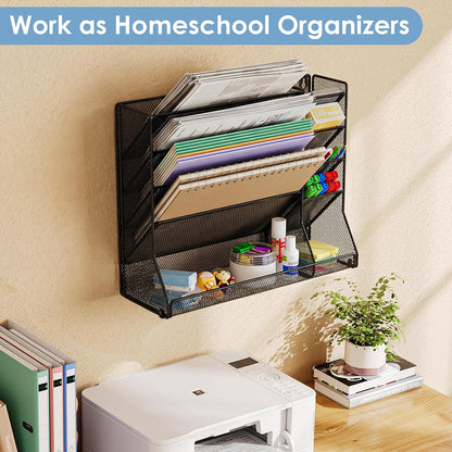 Adjustable 5 Tiers Wall File Organizer Metal Hanging Holder Black