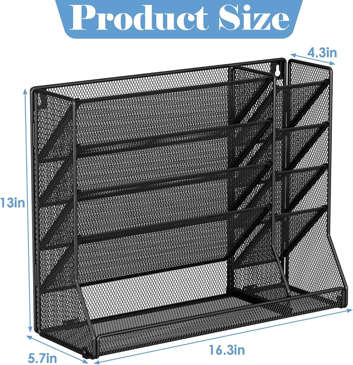 Adjustable 5 Tiers Wall File Organizer Metal Hanging Holder Black